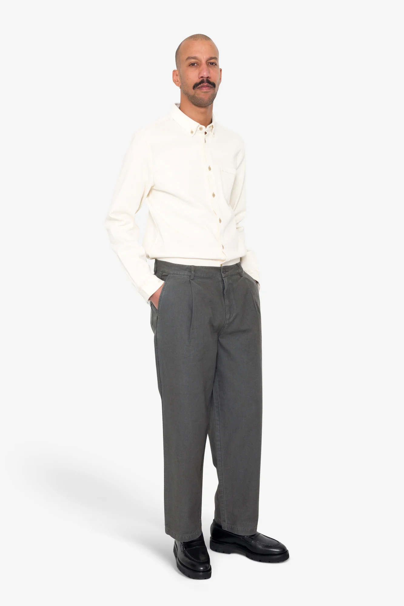 Wide Fit Trouser - Charcoal Hemp Canvas - Image 6