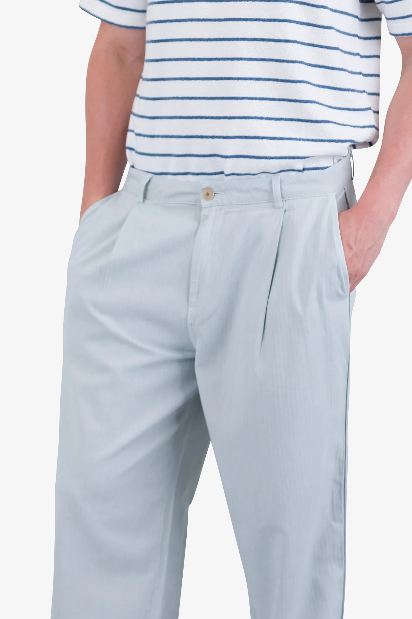 Wide Fit Trouser - Mineral Blue Herringbone - Image 7